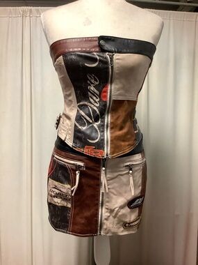 Jaded London Daytona Vegan Leather Crop Corset Strapless Top Micro Mini Skirt